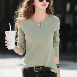 Elegant Fashion Harajuku Slim Fit Female Clothes Loose Casual Sweat All Match Tees Solid Patchwork O Neck Long Sleeve T-shirts