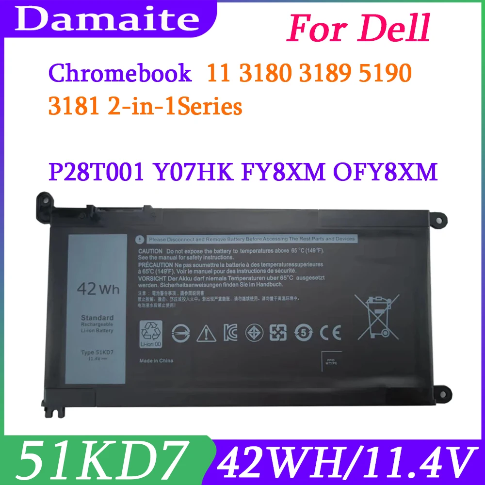 51KD7 K5XWW Laptop Battery For DELL Latitude Chromebook 11 3180 3181 3189 FY8XM Y07HK Fit Notebook 11.4V 42Wh