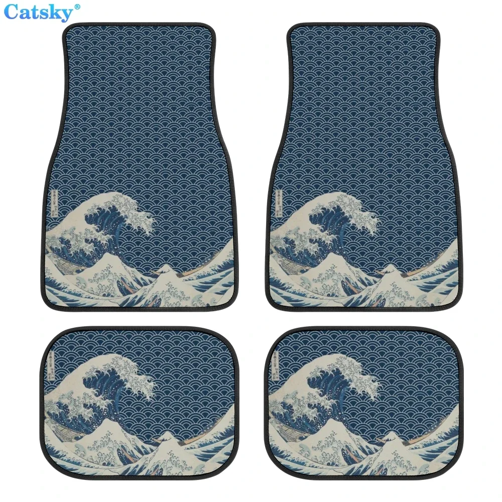 

Japan waves Kanagawa Canal Car Mats Custom Pattern Fits Most Cars Auto Interior Accessories Non-Slip Protective Floor Mats