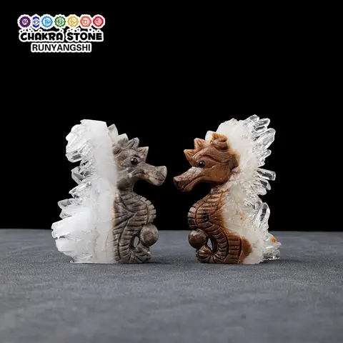 천연 크리스탈 클리어 쿼츠 크리스탈 클러스터, 바다 말 손 조각, 조각상 치유 홈 장식, 동물 인형