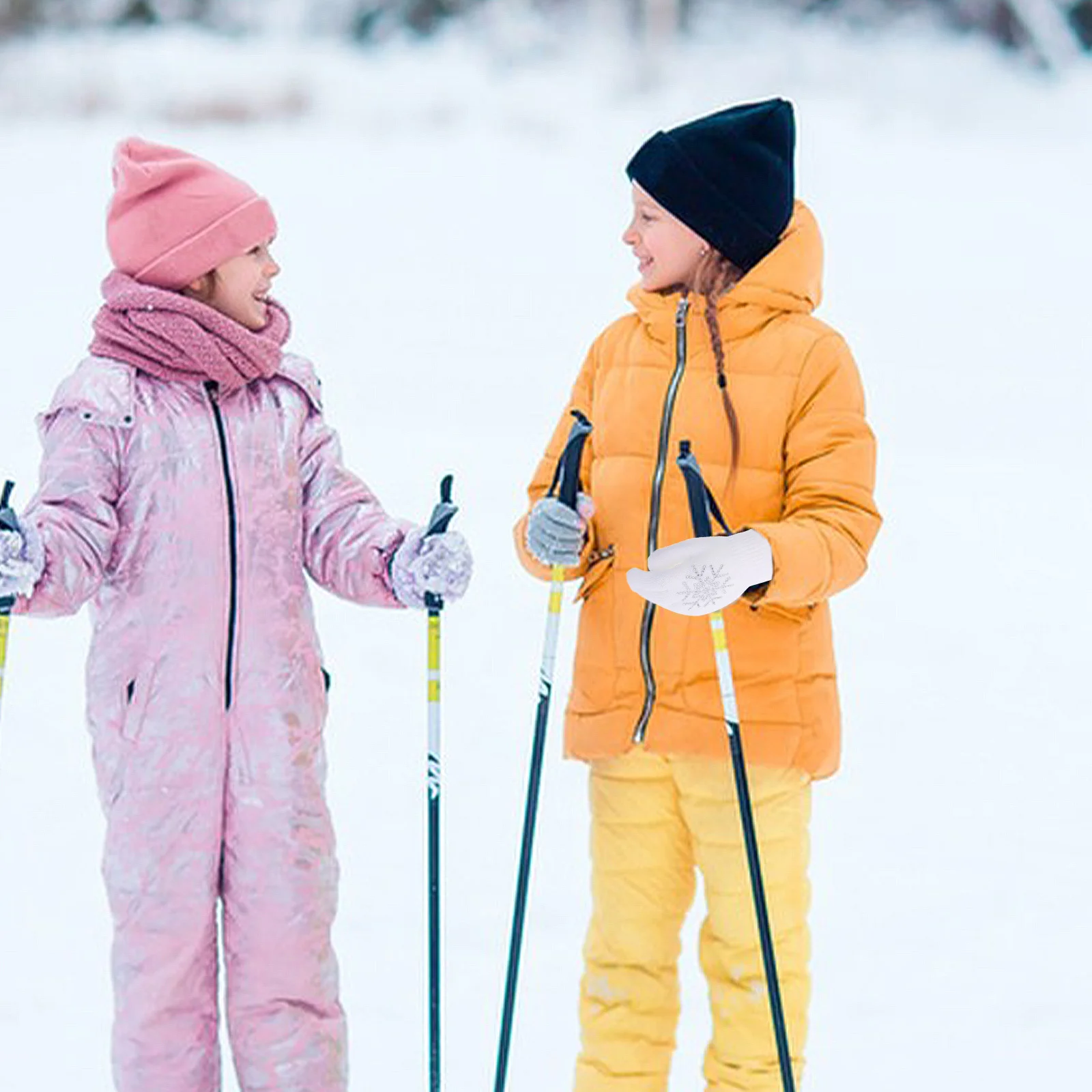 1 paio di guanti invernali con strass, design a fiocco di neve, accessori per pattinaggio su ghiaccio, maglia calda antiscivolo per sport per bambini