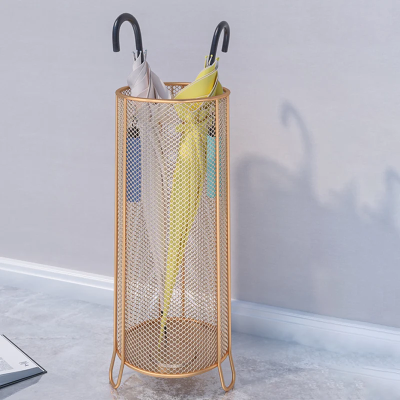 Storage Metal Basket Umbrella Stand Home Gold Office Umbrella Clamp Holder Entryway Porte Parapluie House Decoration GPF30XP