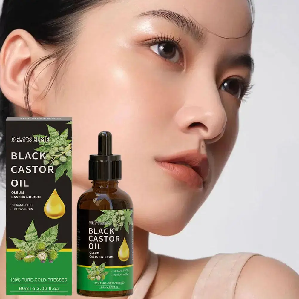 Aceite de ricino negro que nutre el masaje de la piel, aceite esencial para el cuidado del cabello, previene el crecimiento de las cejas, envejecimiento de la piel, F1m6