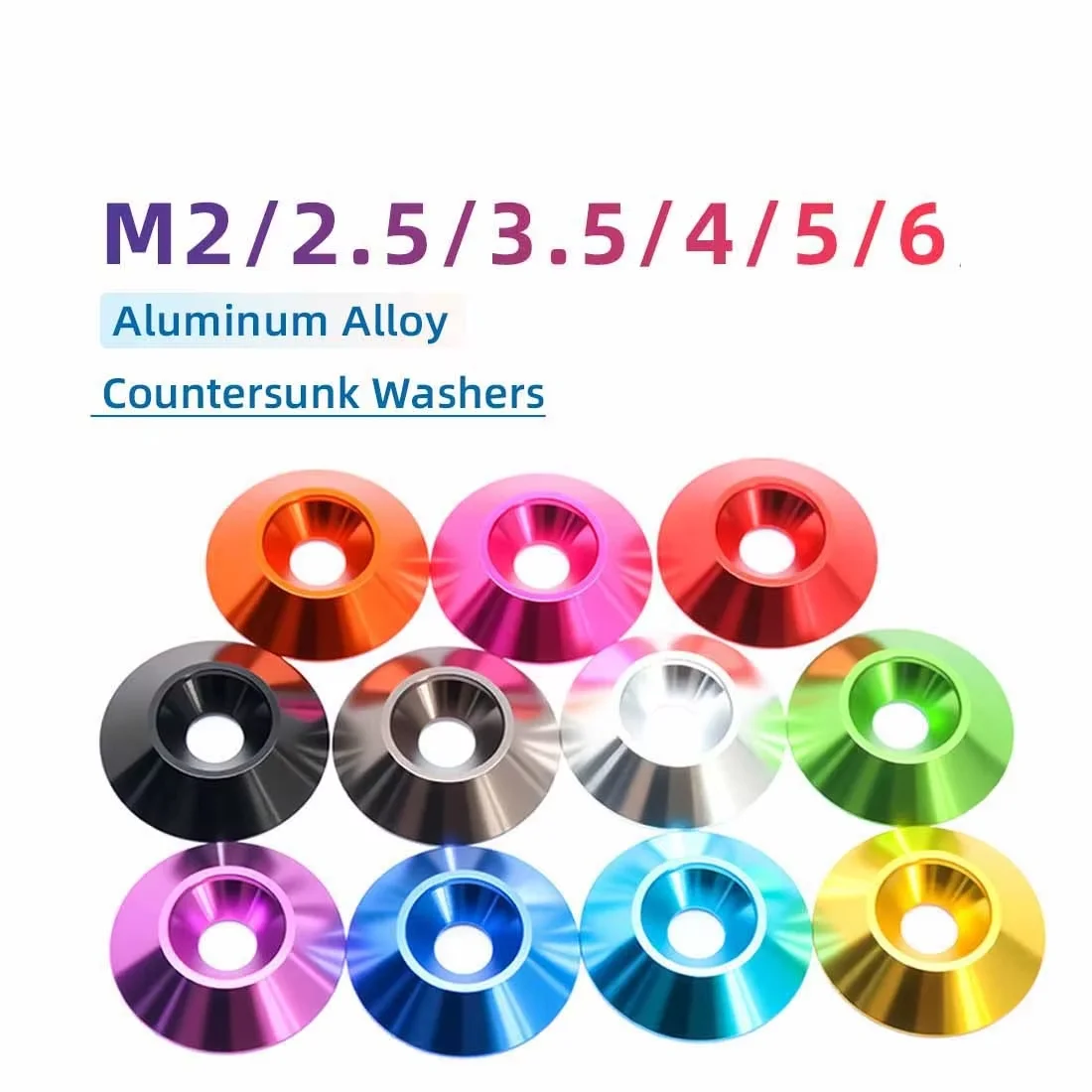 Aluminum Colorful Countersunk Umbrella Screw M2-M8 Concave Conical Flat Head Decorative Groove Washer 10pcs