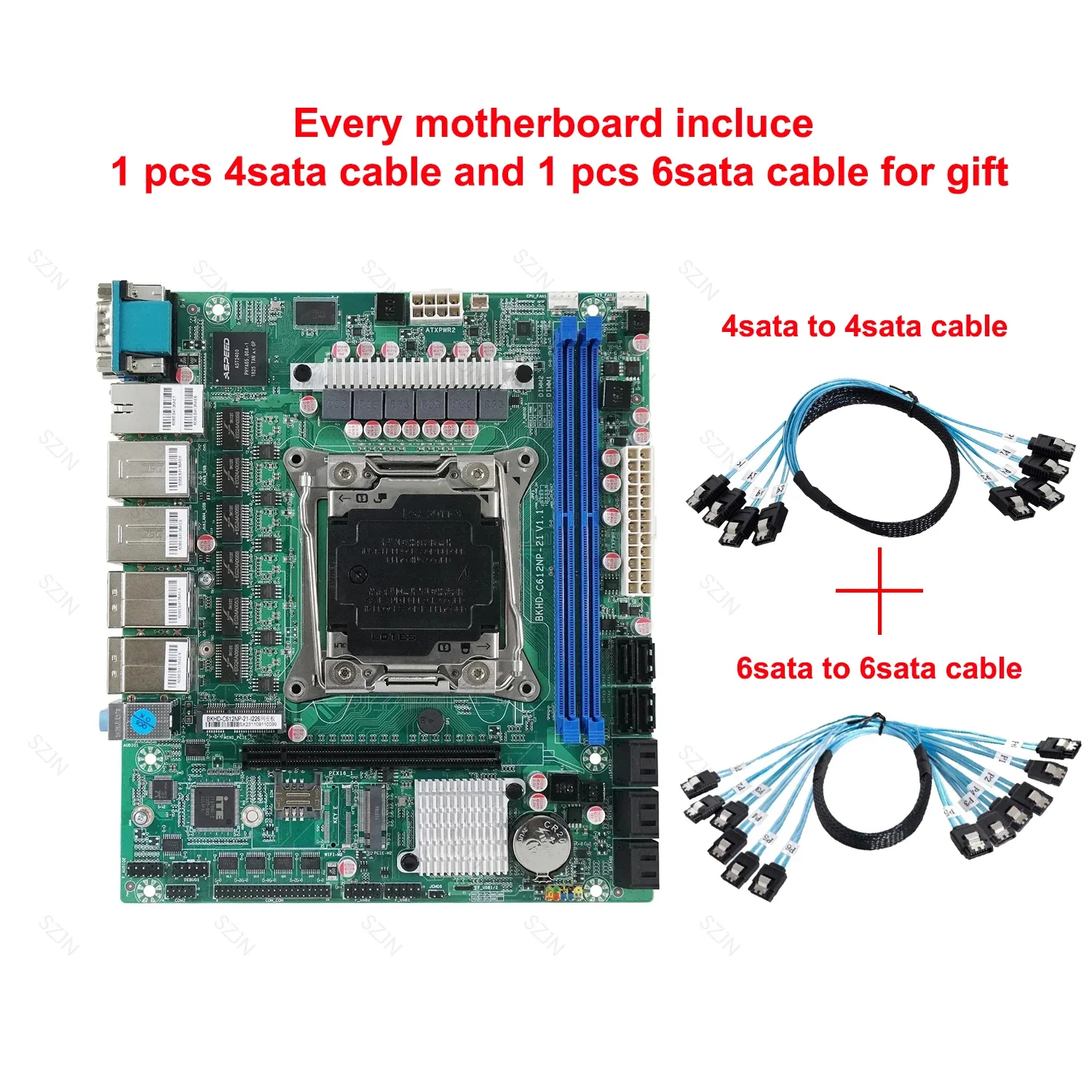 Placa Nas com 10 Cabo Sata para 10 Sata Lga20113 para Roteador Nas Servidor 6x 2.5gbps I226 e5 2640v4 1m X99 Nas-c612