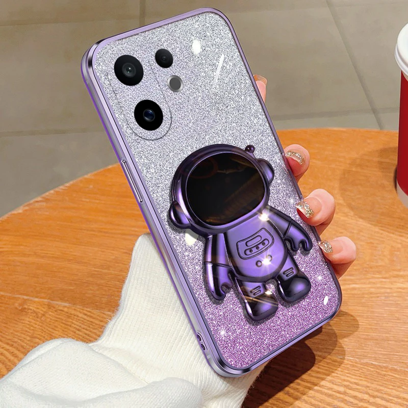 طلاء متدرج لامع لهاتف VIVO X200 FE 5G مع حافظة حامل لهاتف VIVO X200 Pro غطاء حماية صغير من البولي يوريثان الحراري الناعم