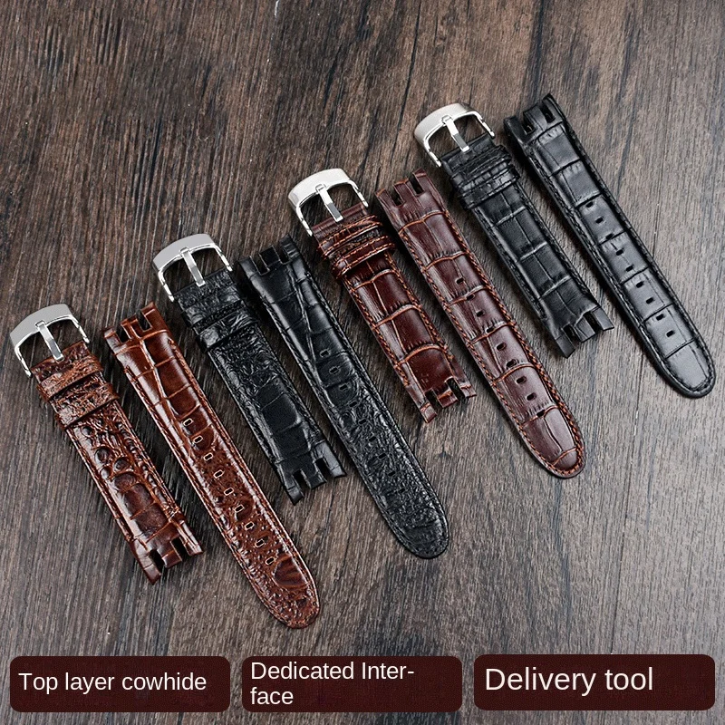 Cowhide watch strap Bracelet For Swatch YRS403 412 402G Watch Band 21mm Wrist Strap Black Watchbands Man Watch Belt Accessories