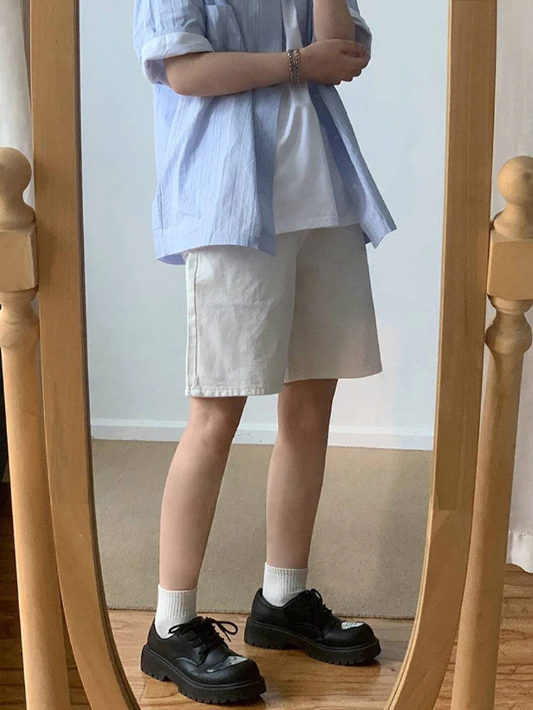

Loose Straight Leg Jeans orts Men's Summer Waed White Five-Pointed Casual orts Low Waist Mid-Thigh Japanese Retro Sle
