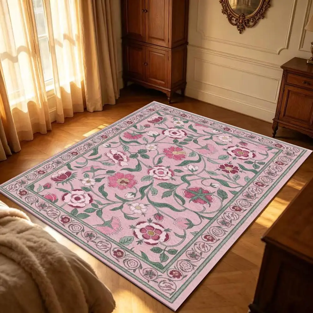 Soft Pink Floral Pattern, Soft and Comfortable, Suitable for All Seasons, Easy to Maintain, Machine Washable, Indoor Rug, Suitable for Living Room, Bedroom, Dining Room, Hallway, Office, Terrace, Home and Outdoor Decoration.