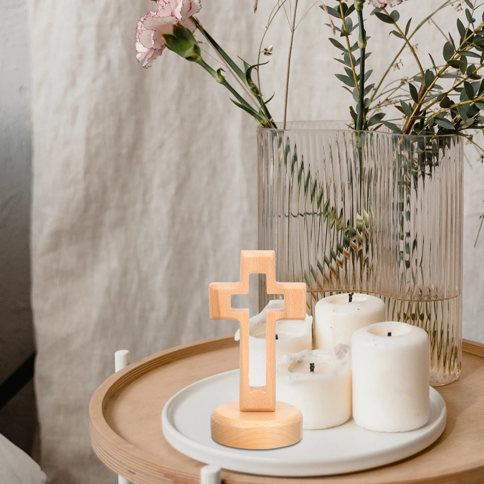 

1Set Wood Cross Decor Simple Traditional Shape for Home Decoration Wooden Cross Ornament Desk Standing Display