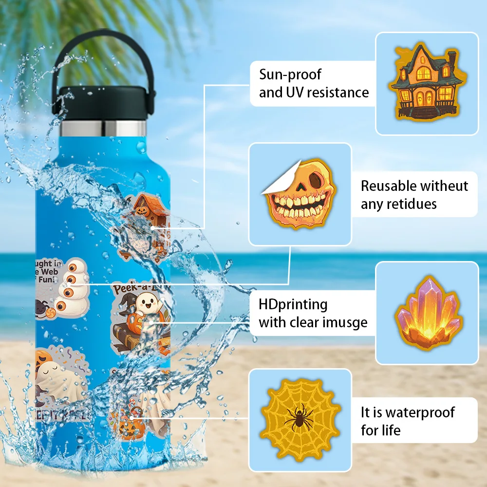 200 pezzi di zucca di Halloween testa decorativa tazza d'acqua tablet confezione regalo adesivo impermeabile con stampa in oro