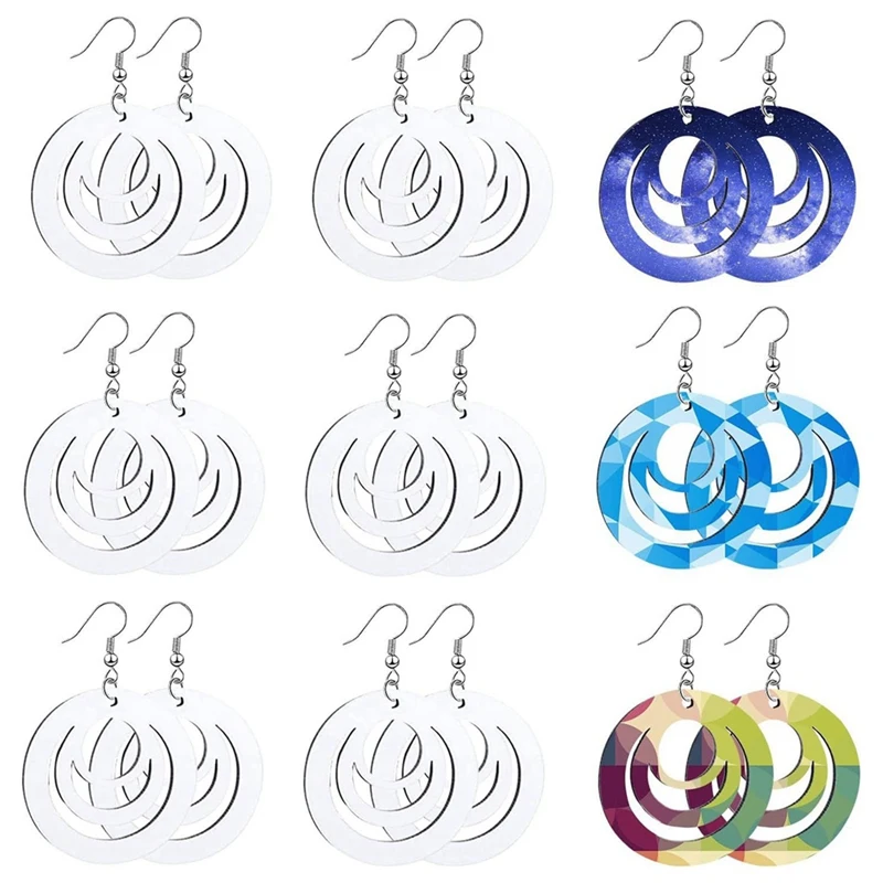 60Set Sublimation Blank Earrings Heat Transfer Sublimation Hooks Earrings Hollow Round Unfinished Wooden Dangle Earrings Durable