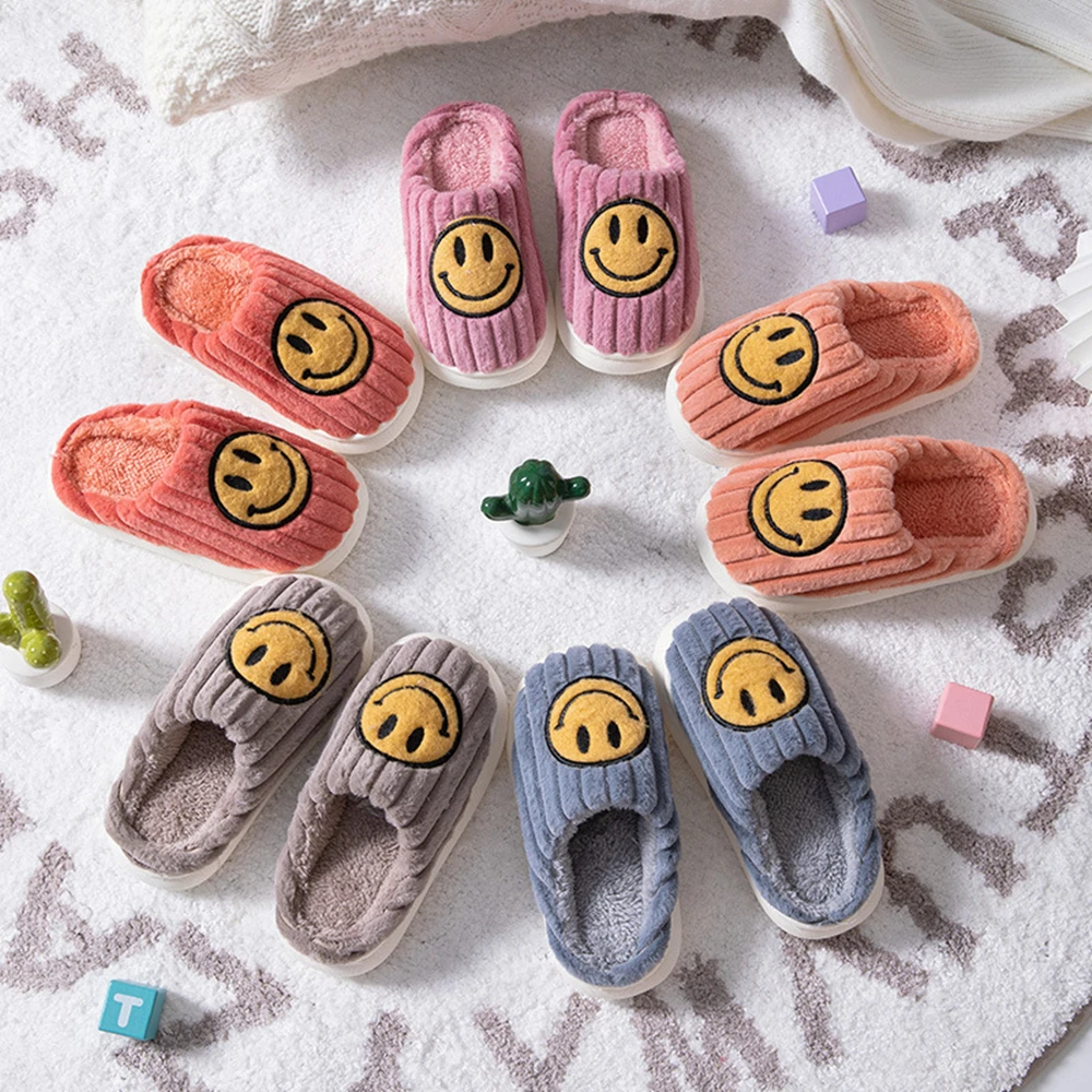 Unisex Winter Toddler Kids Warm Slippers For Girls Boys Non-Skid Indoor Home Slippers Smile Cartoon Factory Direct Children Shoe