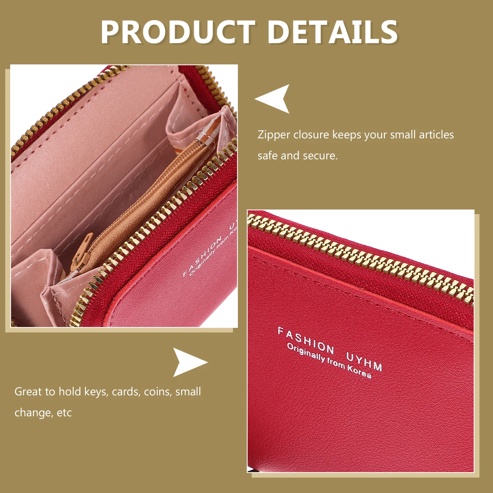 

Watermelon Red Mini Zipper Wallet PU Purse for Women Girls Keys Coins Cards Small Change Holding Women Wallet