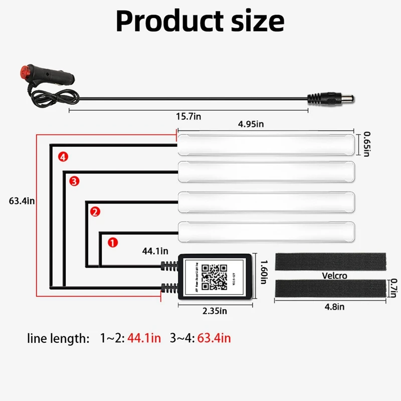 أضواء LED للسيارة داخلية ذكية مع التحكم في التطبيق، وأضواء سيارة RGB مع الموسيقى ووضع DIY، وتصميم خطين مع شاحن سيارة
