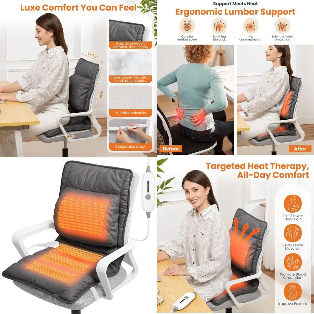 

Heated Seat Cushion with Lumbar Support for Office, Heated Seat Cover Pain Relief for Long Sitting, Seat Warmer for Back, Lumbar