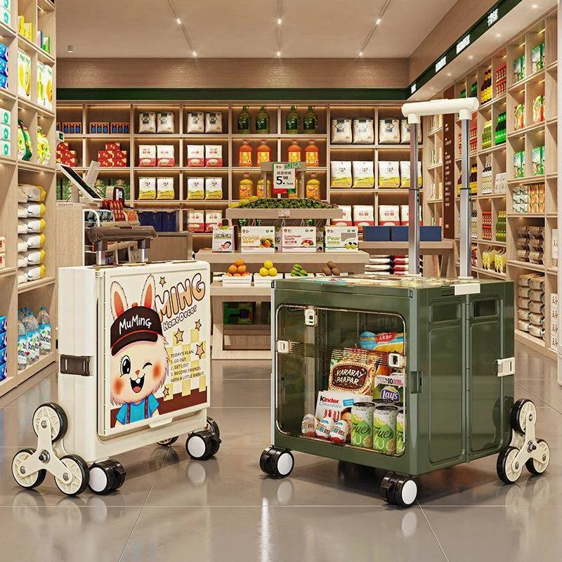 

Portable Folding Shopping Cart Vegetable Buying Moving House Slope Wheel Pull Rod Camping Stacking Trailer Stainless Steel Body