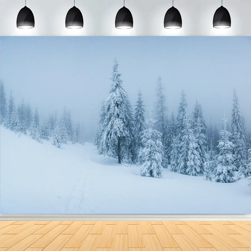 

Sunny Morning Landscape sky Photography Backdrops Prop Snowy Mountain Pine Trees Nature Winter Photo Studio Background KS-06