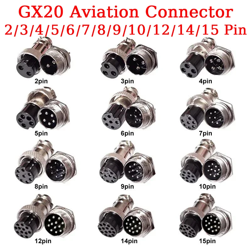 

5/10/100Set GX20 Nut Type 2 3 4 5 6 7 8 9 10 12 14 15 Pin Male Female Lc Cable Aviator Aviation Circular Connector Plug Socket