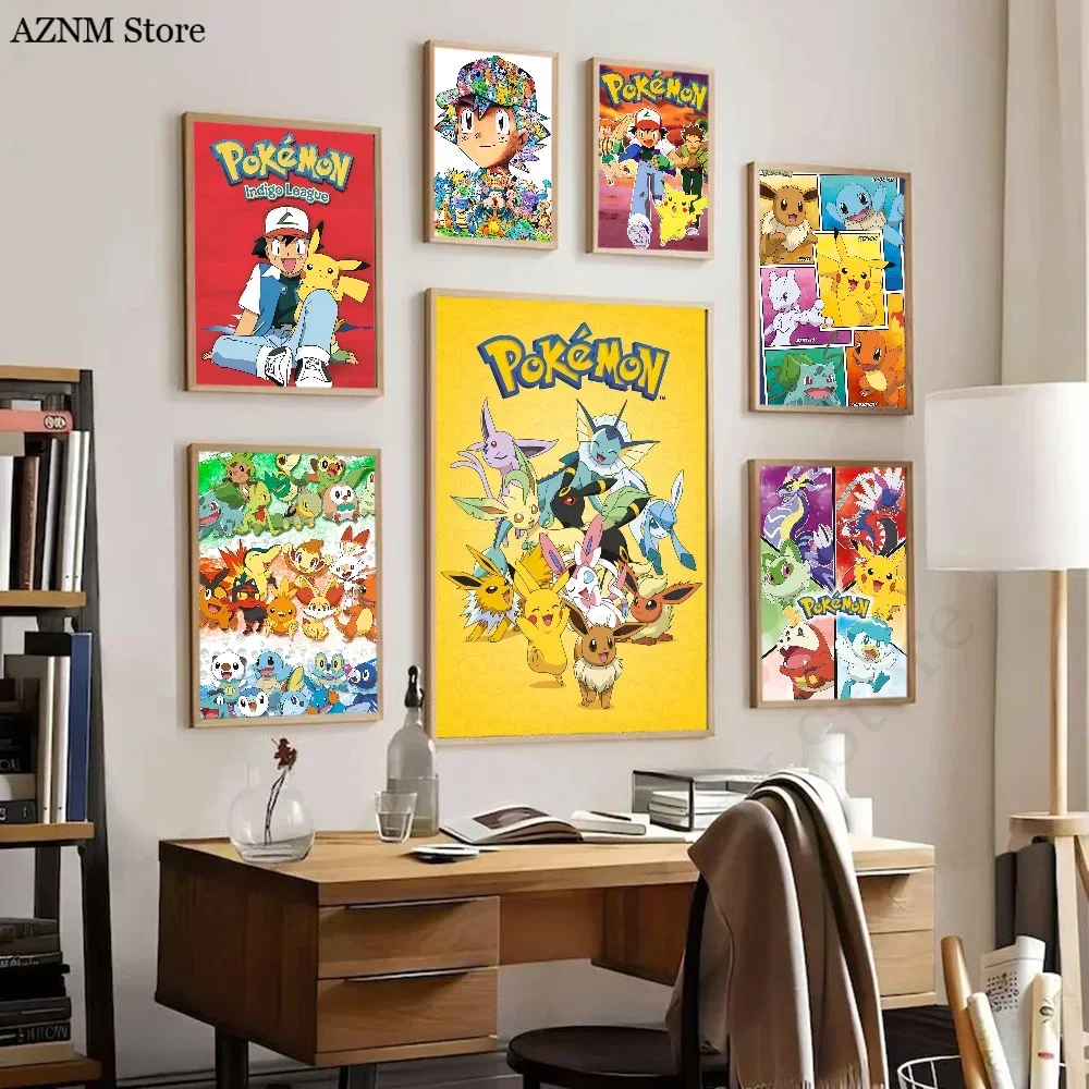 P-Pokemon Japanese Anime Whitepaper Poster Waterproof Paper Sticker Coffee House Bar Aesthetic Art Wall Painting