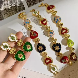 Retro color literary love carved relief palace style necklace earrings set