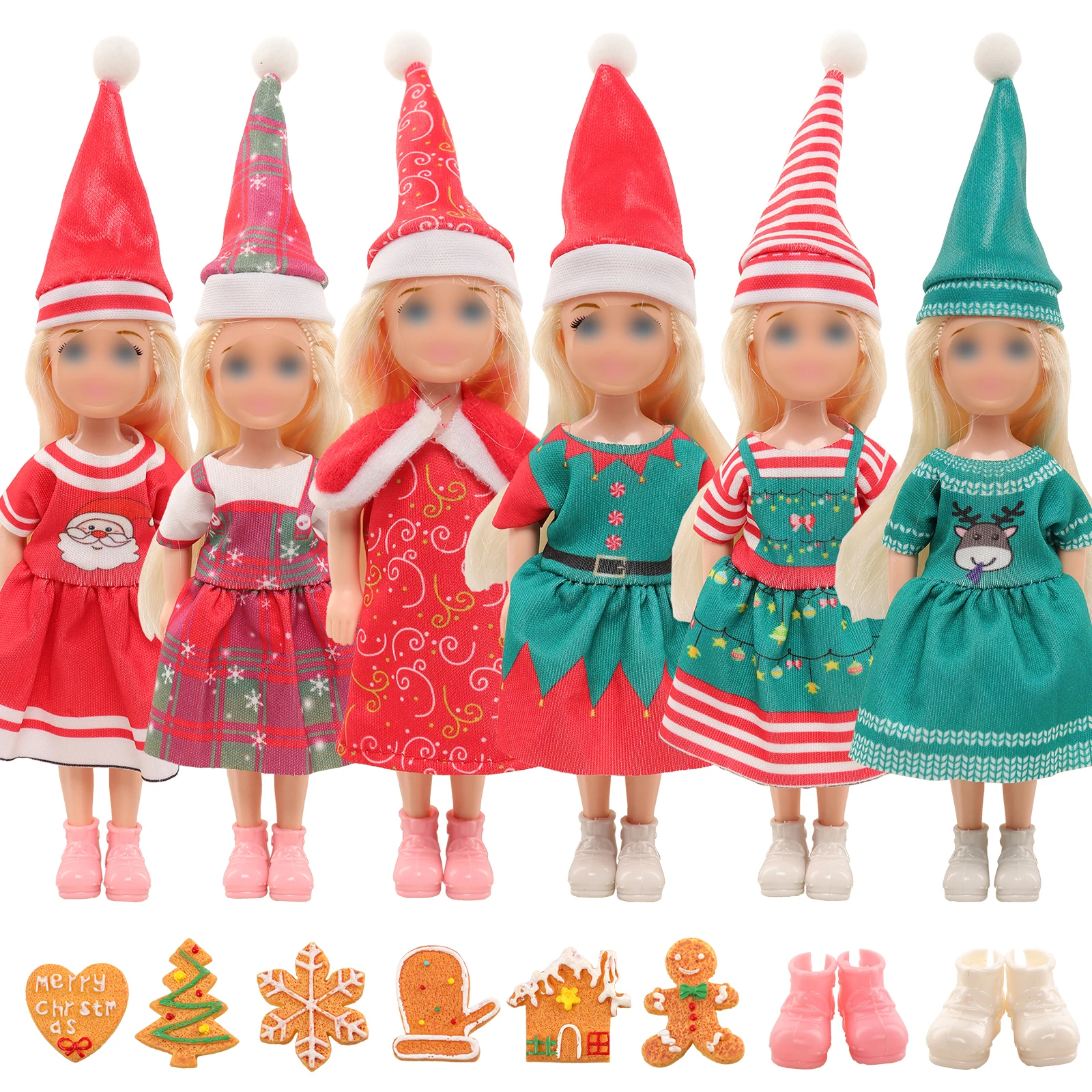 

Barwa 5 Inch Doll Christmas Set Pieces= 6 Christmas Clothes+6 Hats+1 Pink Shoes+1 White Shoes+6 Accessories For 15CM Doll