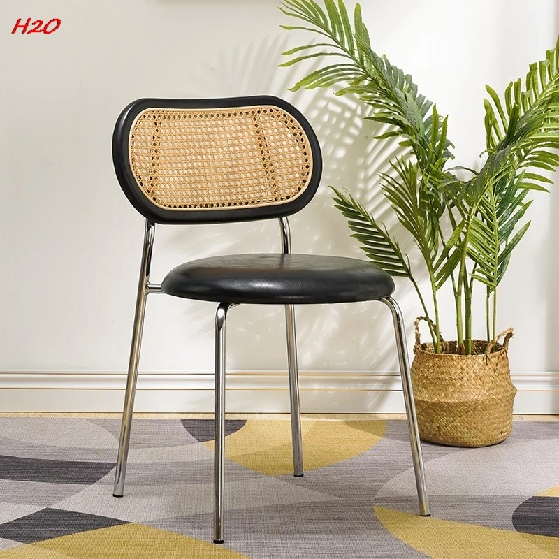 H2O House Furniture Solid Wood Dining Chairs Designer's Home Vintage Rattan Chairs Retro Chairs Casual Restaurant Backrests