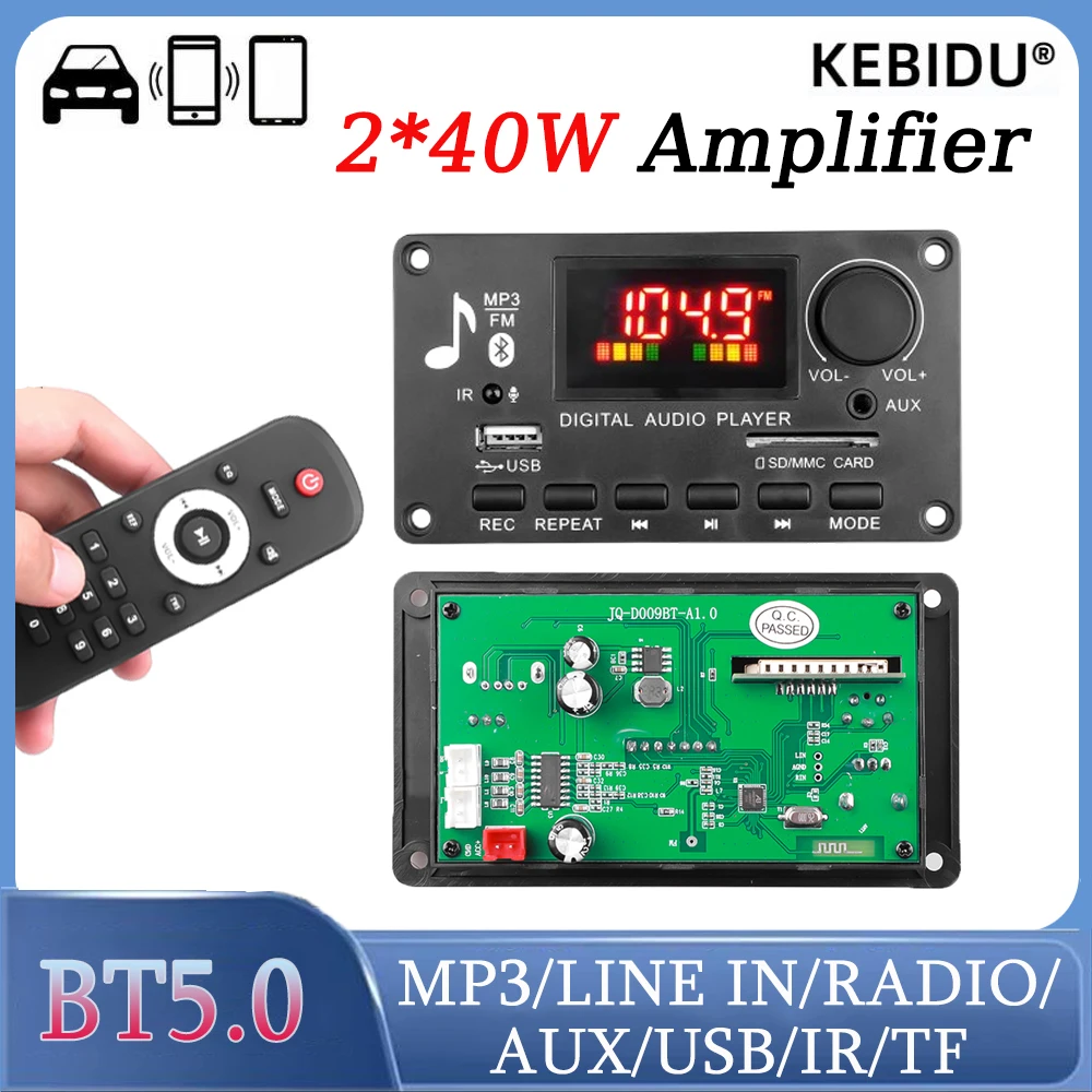 Bluetooth 5.0 MP3 Decoder Board 80W Amplifier Wireless Car Music Player Support Radio TF USB 3.5mm AUX Module Car Speaker kit