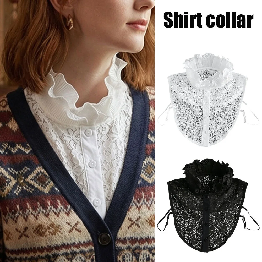

Женская рубашка с декоративным воротником, съемный фальшворотник, воротник-стойка, вышивка, кружево, цветочный узор, элегантный дизайн, легко сочетается, 1 шт.