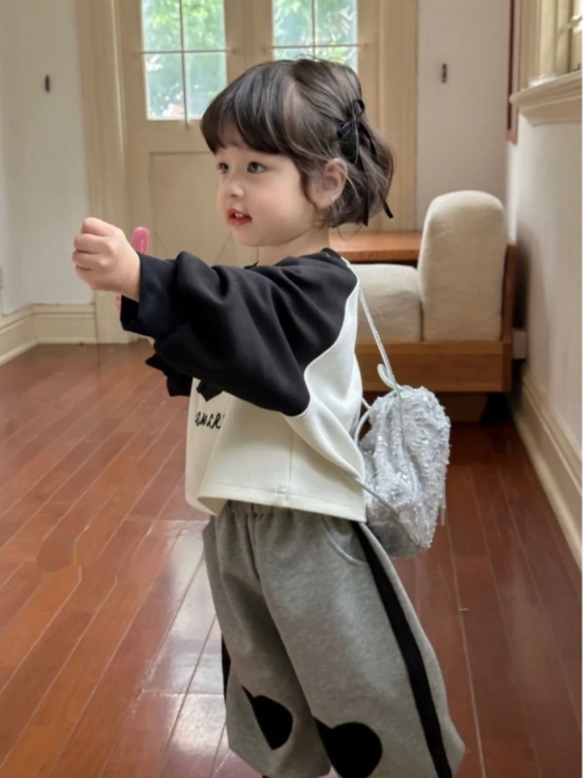 Baby Girl Hoodie Set Long Sve Heart Print Two-Piece Outfit Spring Autumn Korean-sle Children's Wear Comfortable Cotton B...