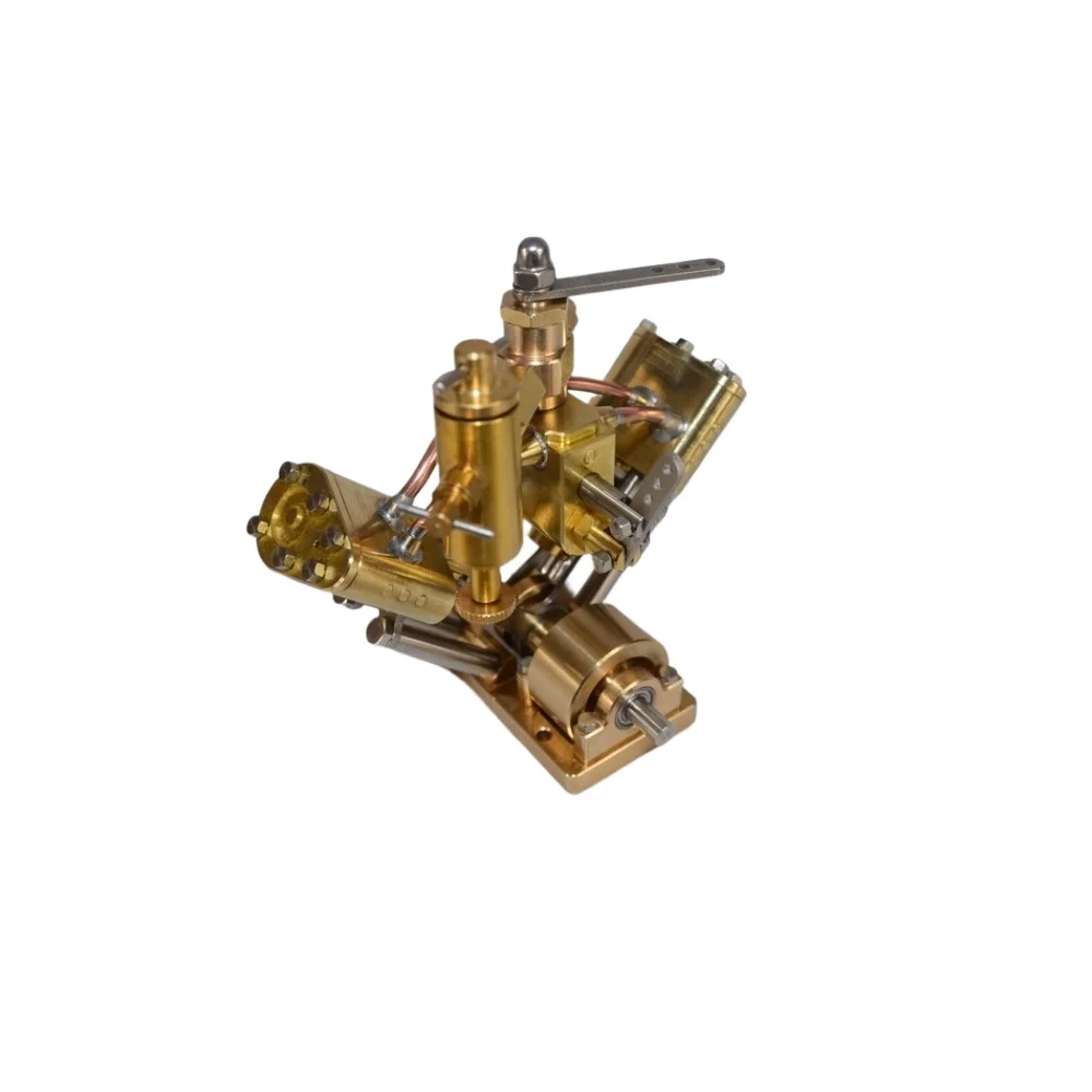 Twin Cylinder Reciprocating Steam Engine Model Metal Brass V-type Engine Model for 0.8 To 1.3 Meters Ship Model Engines