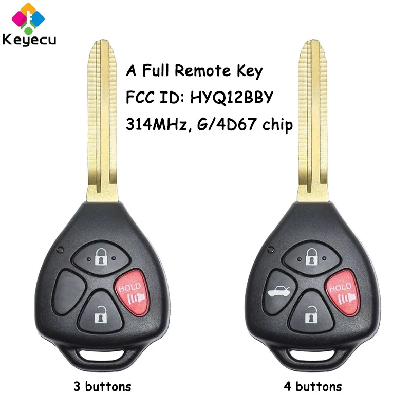 

KEYECU Remote Car Key With 3 4 Buttons 314.4MHz 4D67 G Chip for Toyota Camry Avalon Corolla Matrix RAV4 Venza Yaris Fob HYQ12BBY