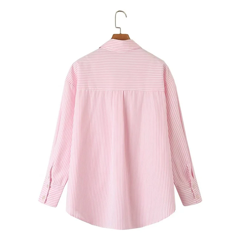 KEYANKETIAN Autumn New Neutral Style Oversize Lapel Long Sleeve Blouse Color Matching Women's Oxford Striped Shirt Basic Chemise