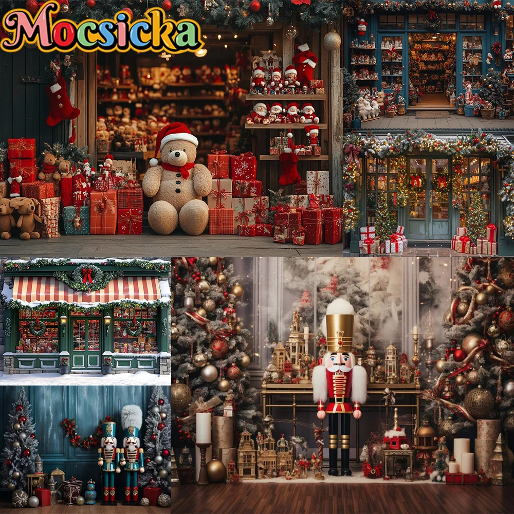 

Mocsicka Photography Background Christmas Plush Toy Bear Store Decoration Backdrop Family Xmas Holiday Portrait Studio Props