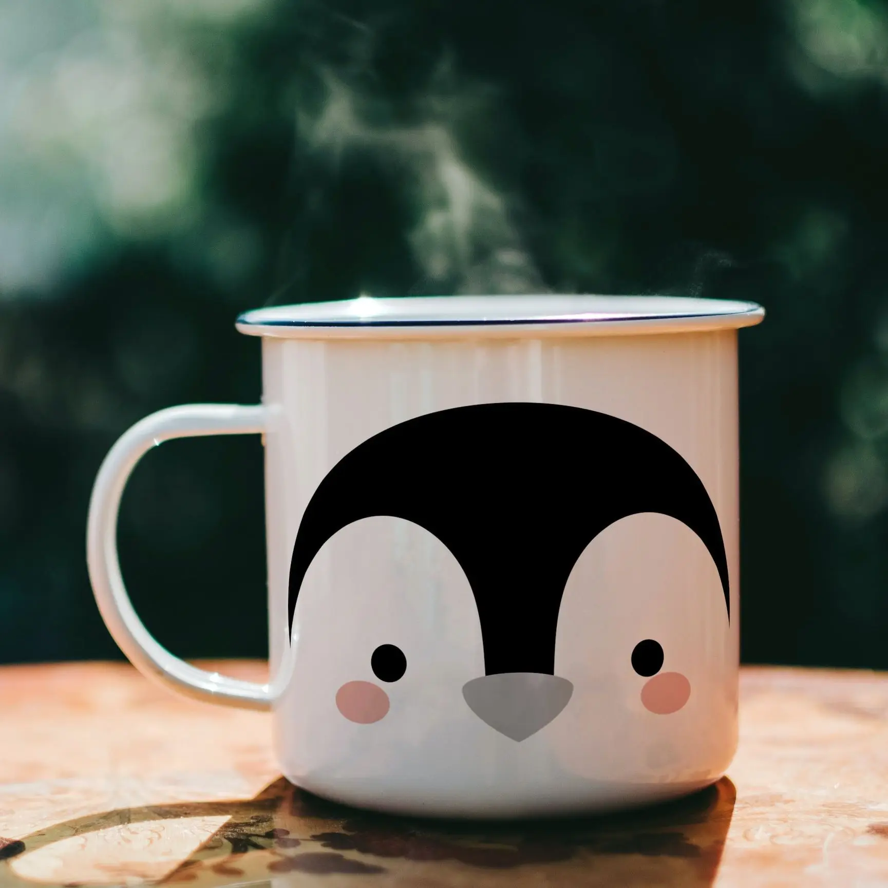 Penguin Print, White Enamel Campfire Mug, 11oz Animal Enamel Mug kids birthday gift Milk Cup