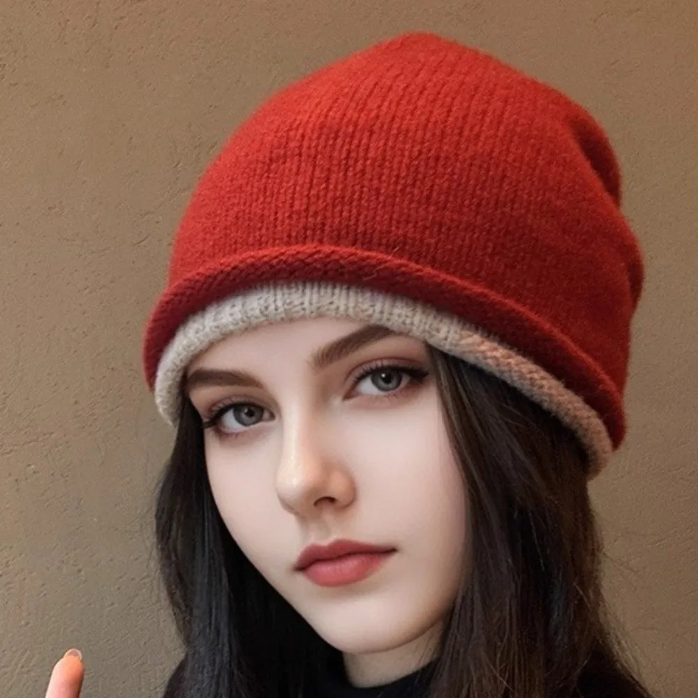 Personality Elastic Knitted Stacked Hat Double-sided Streetwear Ear Protection Cold Hat Headgear Soft Pullover Cap Gifts