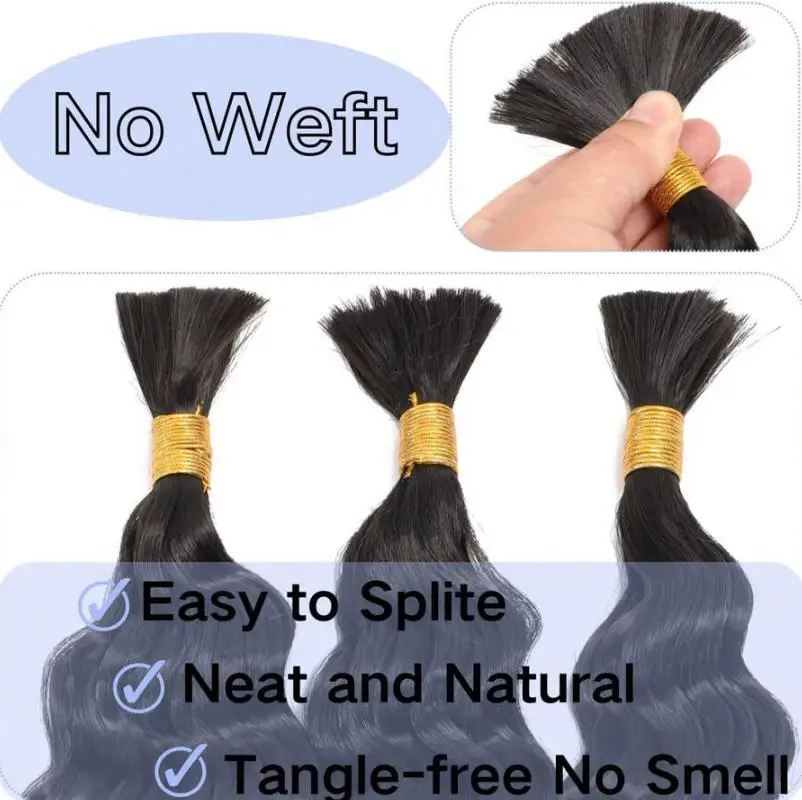 No Weft Human Braiding Hair Bulk For Braiding Deep Wave Water Wave Curly Human Hair Extensions For Bohemian Boho Braids 2 Bundles