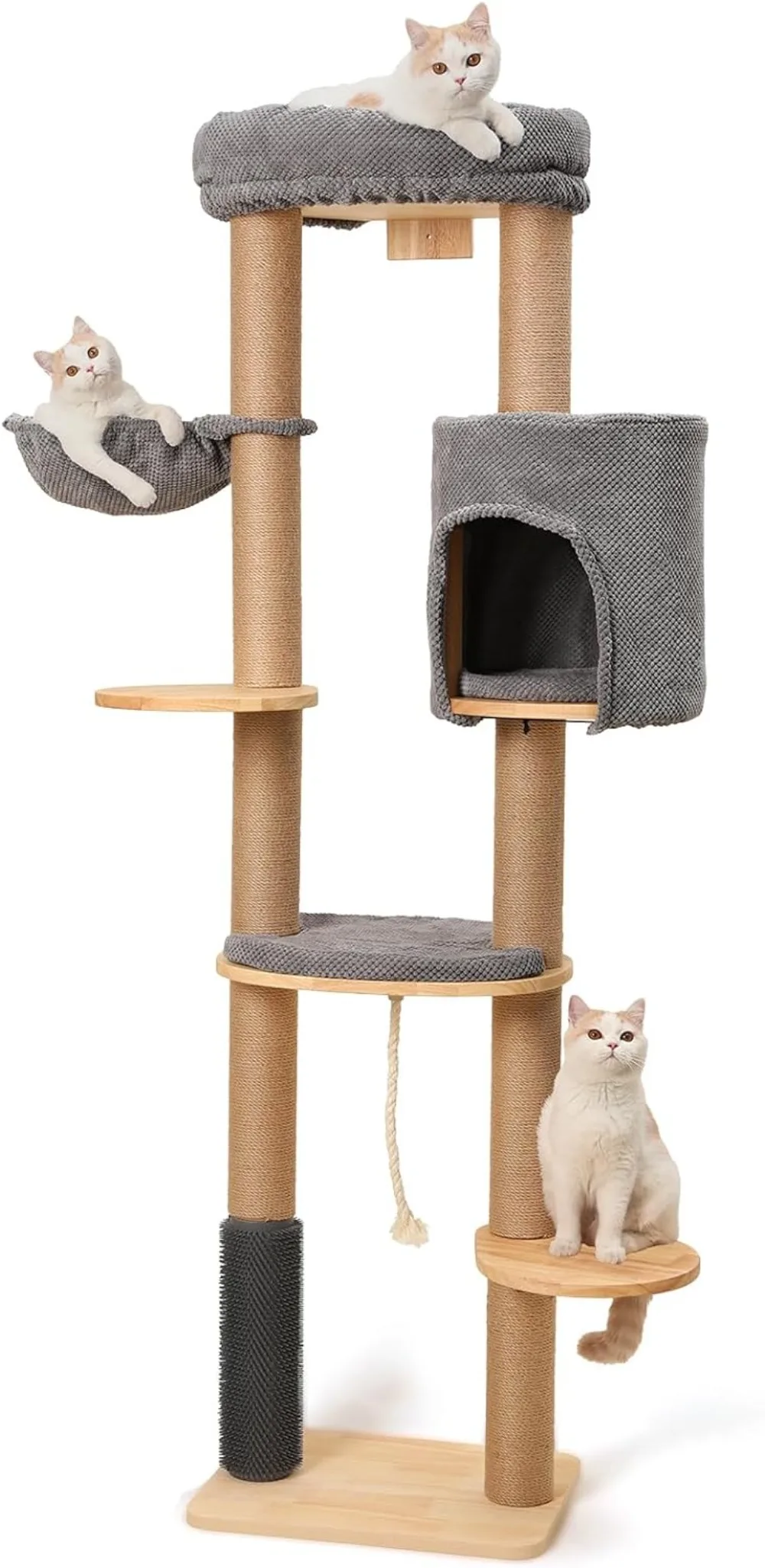 74 Inch Large Cat Tower Wall-Mounted Solid Rubber Wood Cat Wall Shelves Cat Condo with Scratch-Resistant Fabric