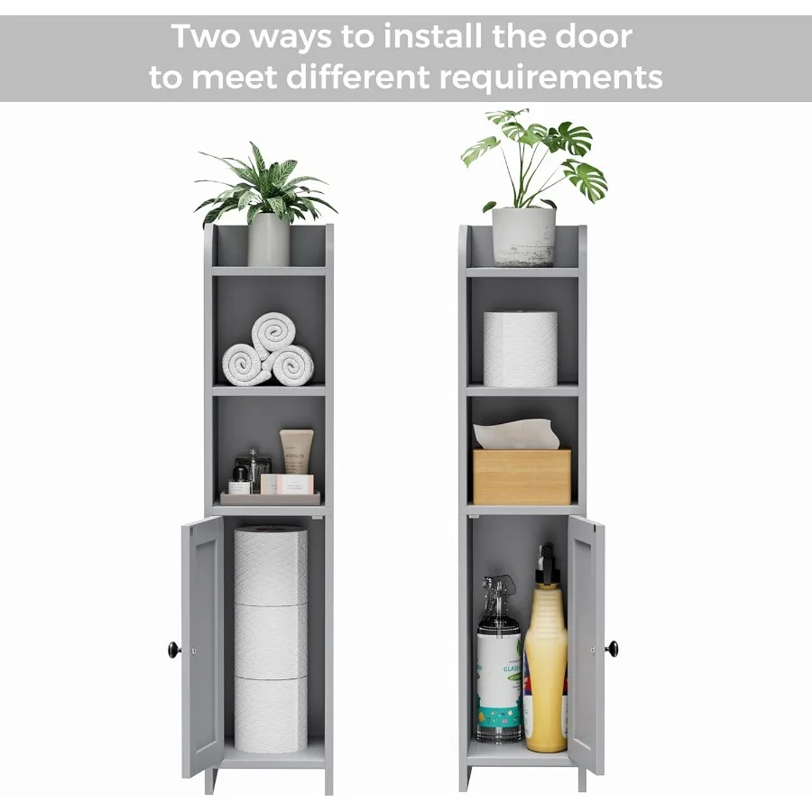 خزانة أرضية زاوية مدمجة مع باب وأرفف قابلة للتعديل لتخزين الحمام الصغير بجانب حامل ورق المرحاض مثالي لـ Sk