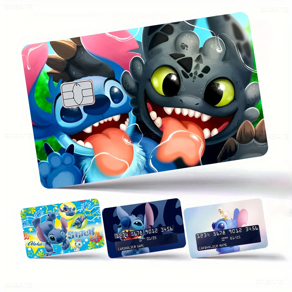 Dibujos animados Amine Cute Stitch 2024, pegatinas de piel de dibujos animados de Anime, funda de cinta de película para tarjeta de débito de crédito grande, parte frontal
