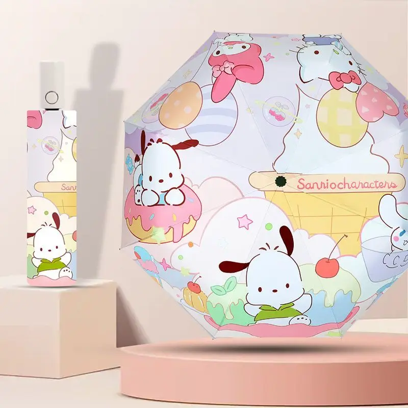 Sanrio Kawaii Pochacco ombrello Anti-rimbalzo automatico ragazza cuore dolce simpatico cartone animato Anime protezione Uv Sunblock ombrello