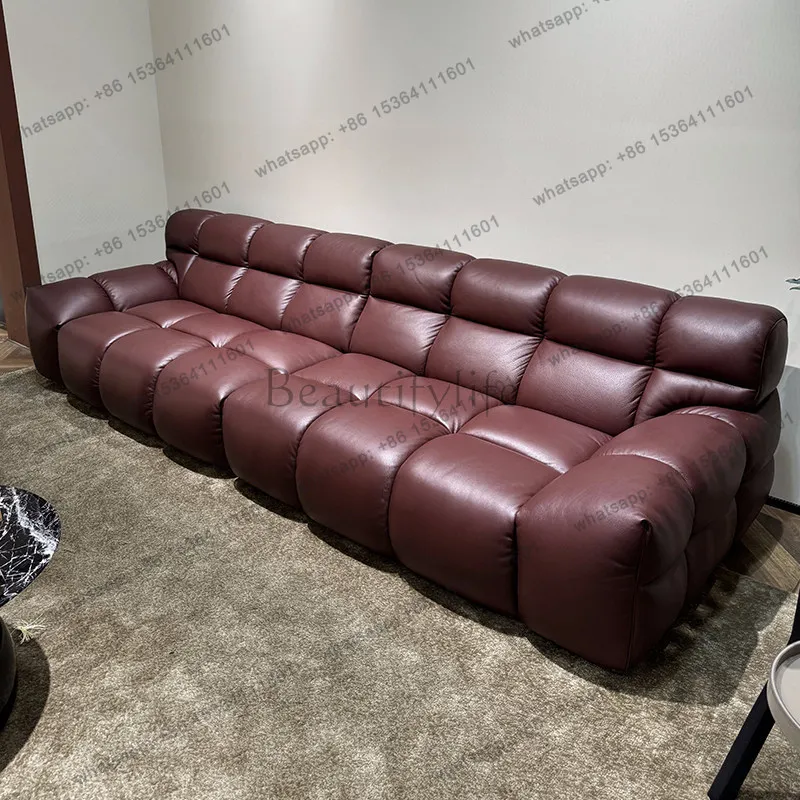 

Full first-layer cowhide leather sofa custom modern minimalist straight row one-character high backrest leather sofa