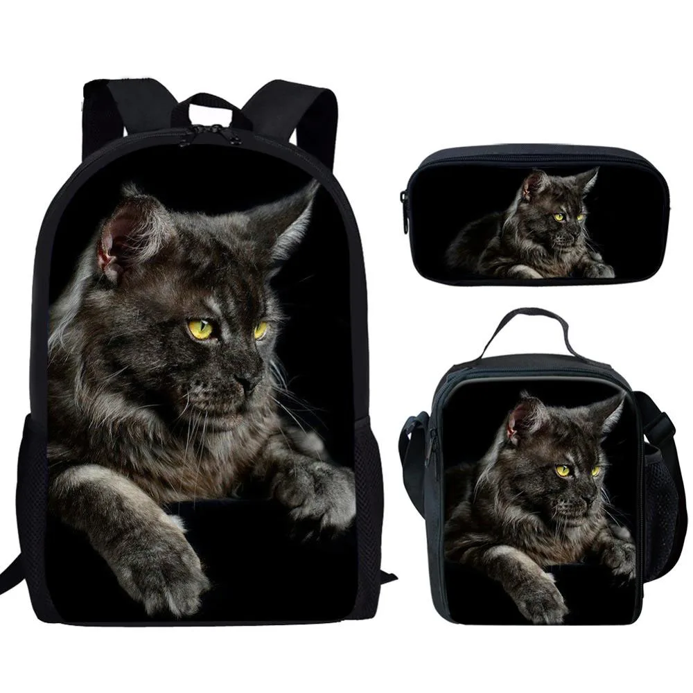 

Classic Creative Novelty Funny Maine Coon Cat 3D Print 3pcs/Set pupil School Bags Laptop Daypack Backpack Lunch bag Pencil Case