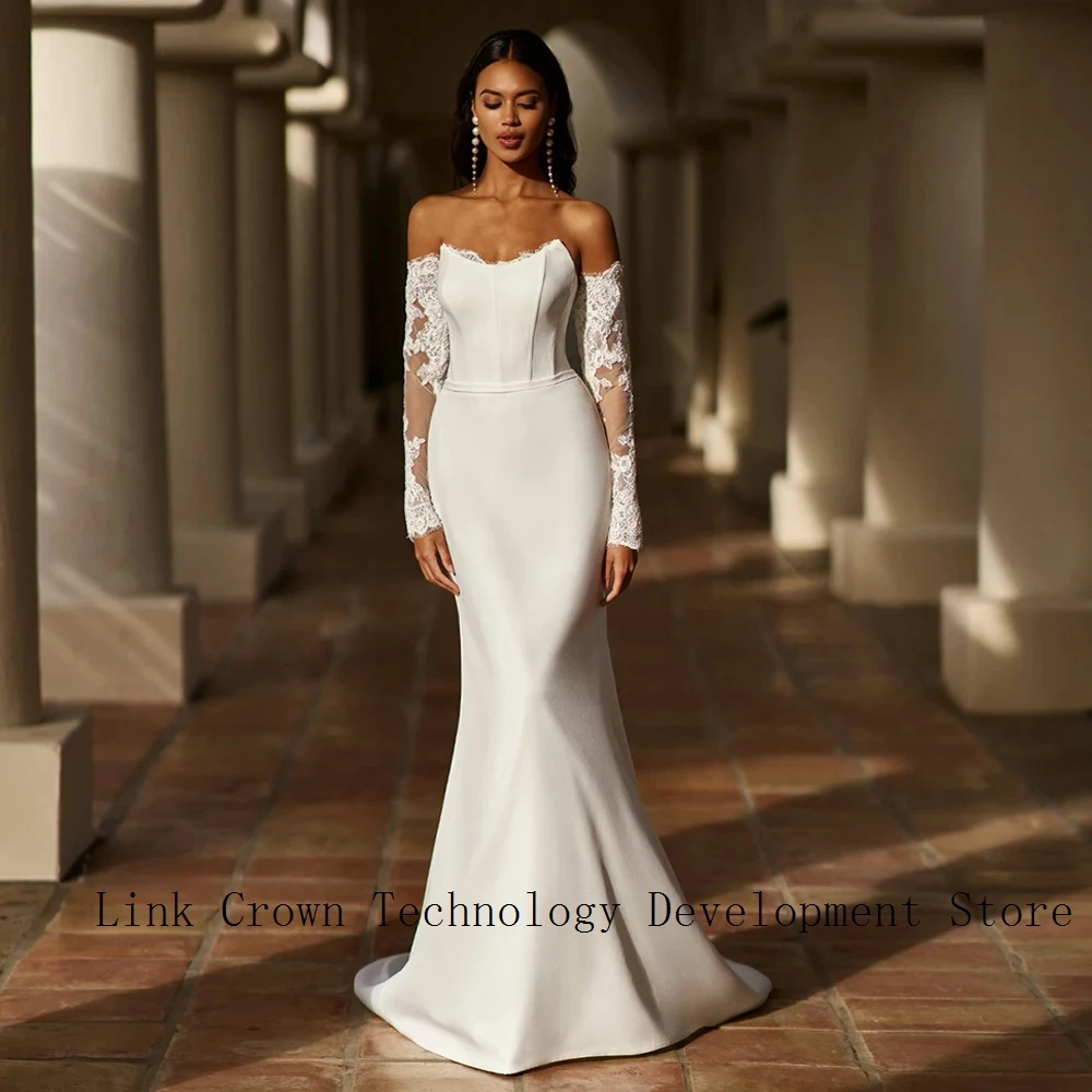 

Mermaid Ivory Wedding Dresses with Jersey Full Sleeve Off Shoulder Bridal Gowns for Women 2025 New Court Train Vestidos De Novia