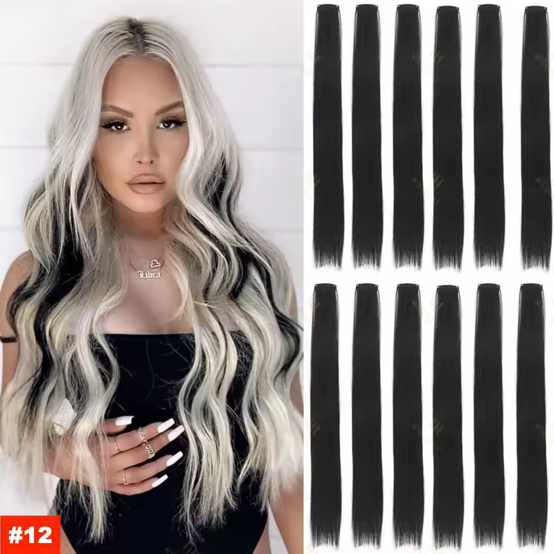 22Inch Synthetic Long Straight Clip In Hair Extensions High Temperature Hairpieces Rainbow Colors Hair Accessories for Women - Image 9