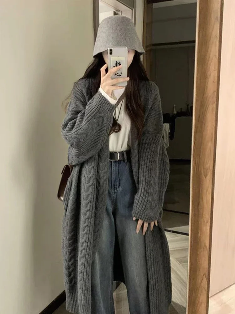 

Oversized Long Cardigan Women Korean Fashion Solid Color Knitted Sweater Female Autumn Winter Casual Loose Long Sleeve Knitwears