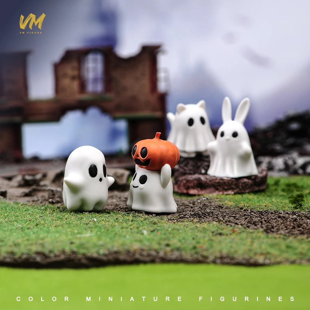 Mini Halloween Figurines Cute Halloween Wizard Ghost Pumpkin Rabbit Cat Model Home Decoration Car Decor Resin Craft DIY Toy Gift