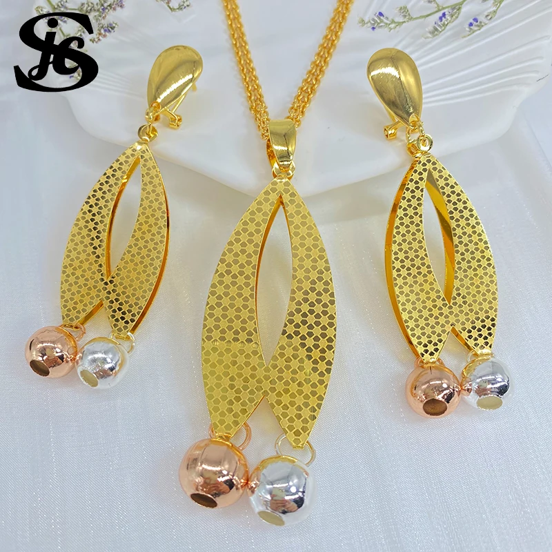 

JC Fashion Jewelry Dubai Hot Selling Copper Plated Gold Multicolor Set Women Earrings Pendant For Wedding Party Birthday Gifts