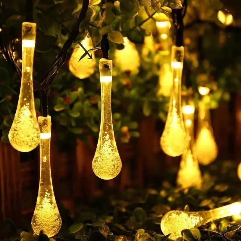 Solar String Light 12 M Water Drop Fairy Waterproof Light Garland for Garden Courtyard Party Christmas Birthday Decoration.