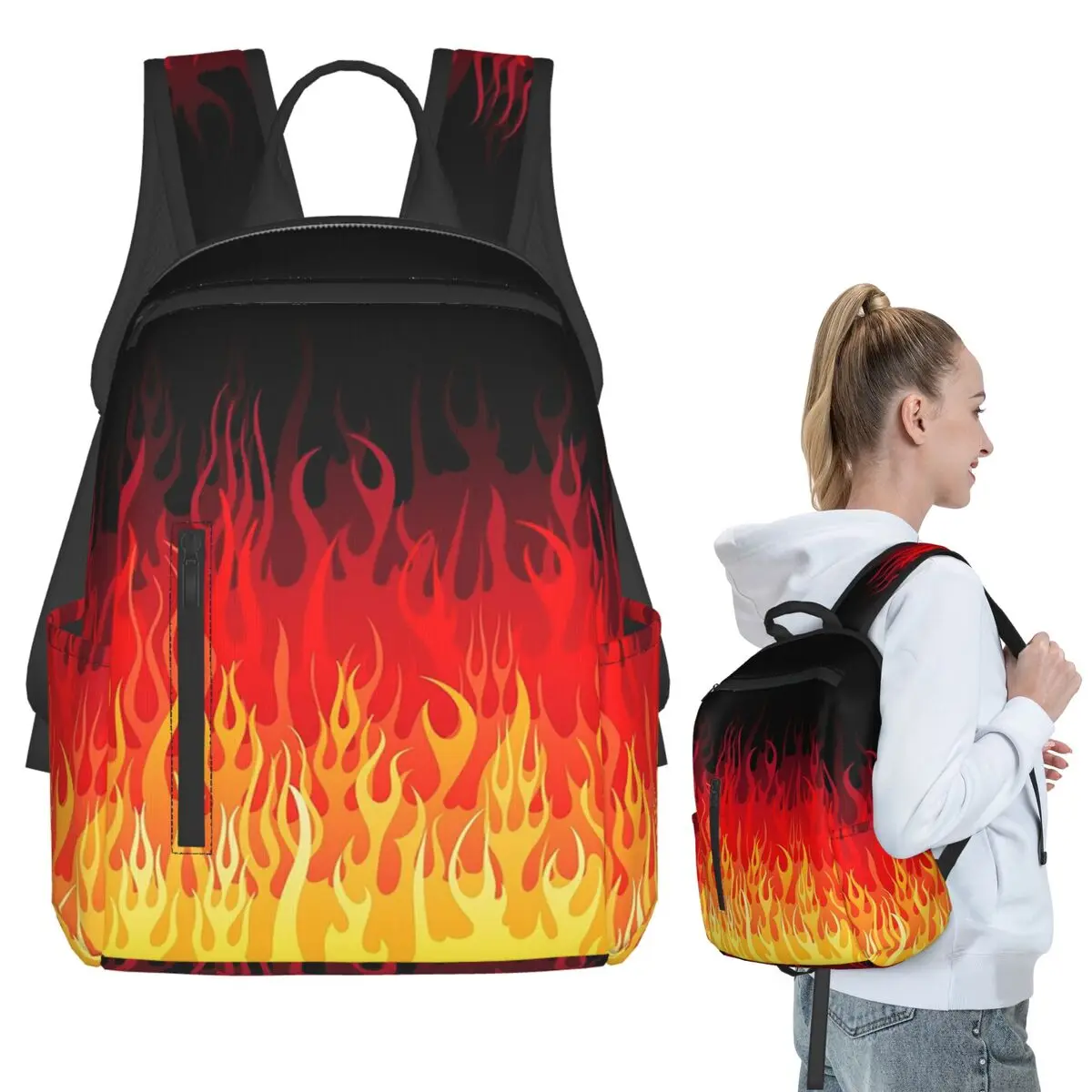 

Red Hot Rod Flame On Edge Black Background Backpack Student BookBag Children School Bag Laptop Shoulder Bags Boys Girls